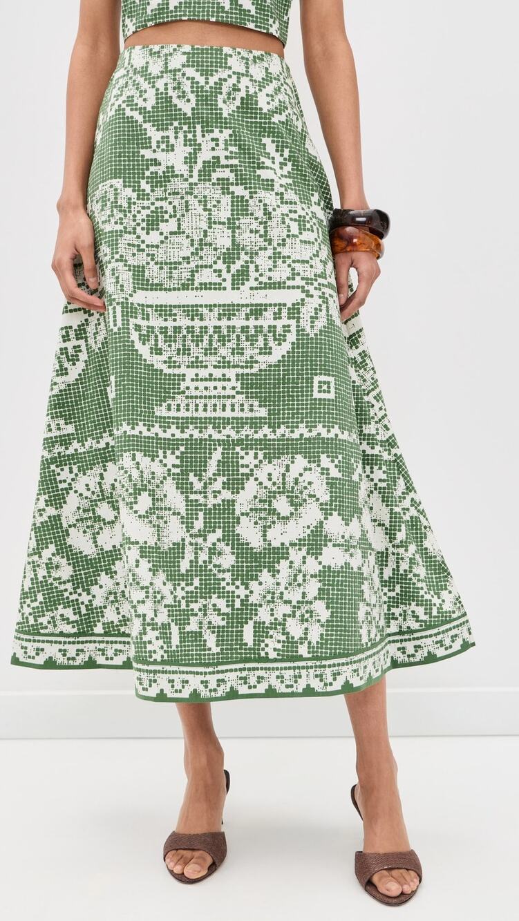 NWT Cleobella Green Jasmine Ankle Skirt Verdant Flight Extra Small XS